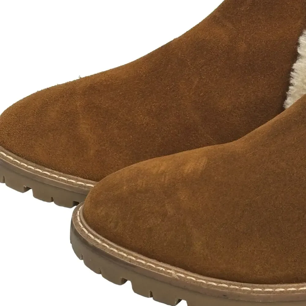 Steve Madden Leopold Faux Fur Water Resistant Boot in Camel Suede NEW Size 9.5